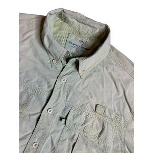 North River Mens Medium Green Short Sleeve Button Up Mesh Lined‎ Vented Fishing